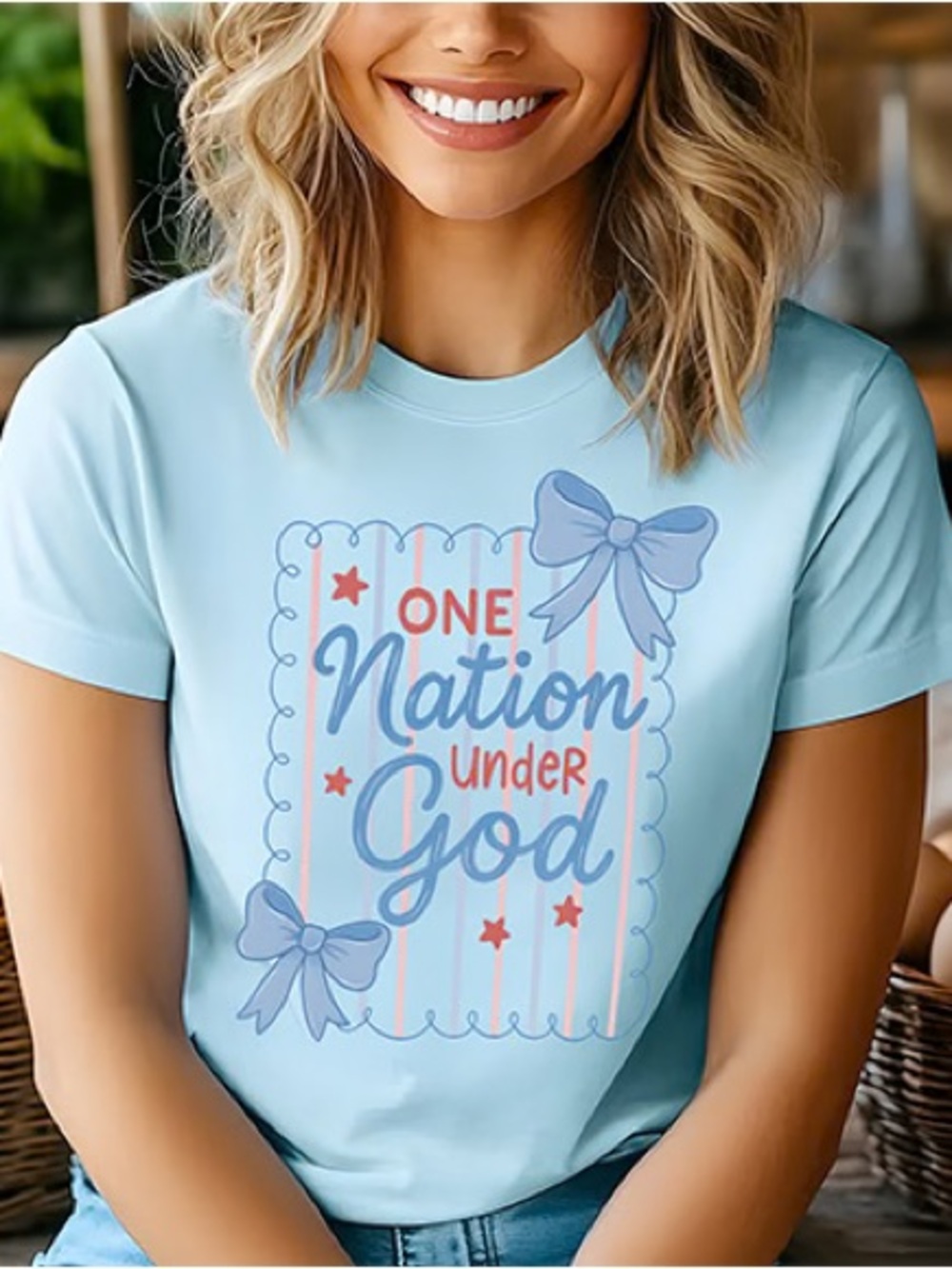 Light Blue "One Nation Under God" Graphic Tee